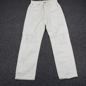 American Eagle 90s Boyfriend Jeans White Distressed Button Fly 00 Short Cotton